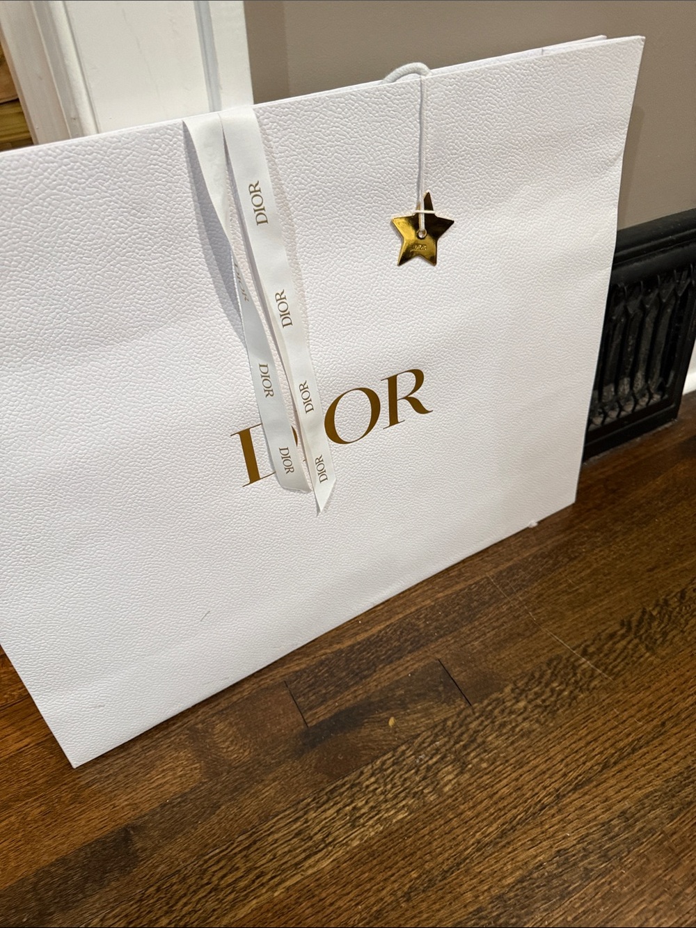 Dior White and Gold Branded Gift Bag with Star Charm